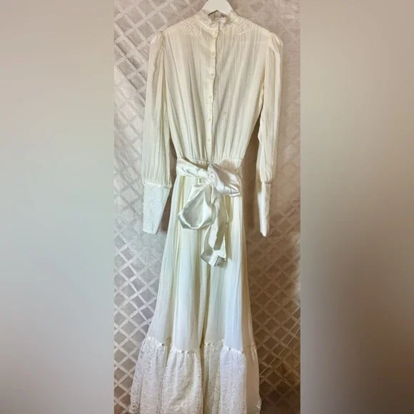 Vintage Gunne Sax Jessica McClintock White High Neck Edwardian Style Gown, 10 - Picture 9 of 12